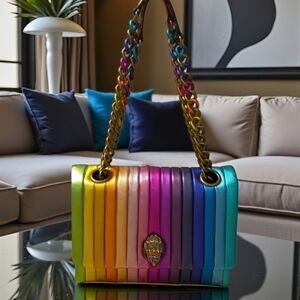Kurt Geiger Lrg Kensington Leather Rainbow Metallic Shld/Crossbody + Dustbag NWT